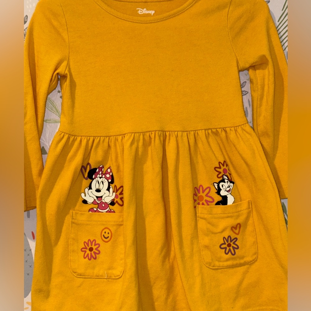 Disney Jumping Beans Minnie Mouse and Figaro Kitten Yellow Pocket Dress 18 mos